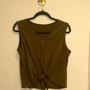 Olive Green Sleeveless Tie-Front Top